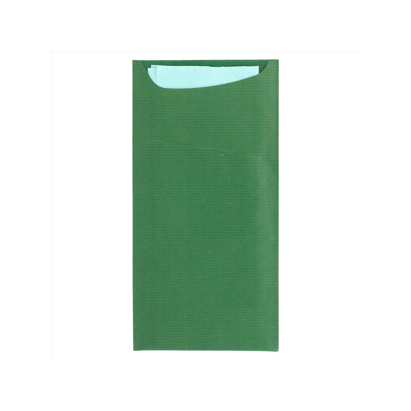 Bolsa Cubierto+Servilleta Verde Just in Time 100Ud - Proveedor Lavandería Industrial