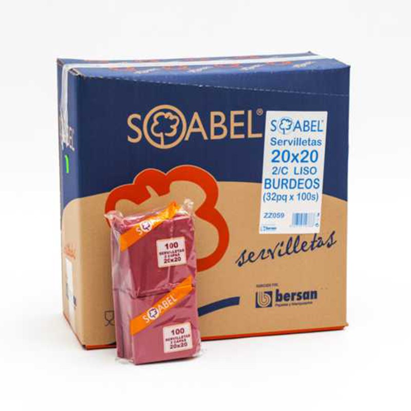 Servilleta 20x20 Burdeos 3200Ud 32x100Ud - Proveedor Lavandería Industrial
