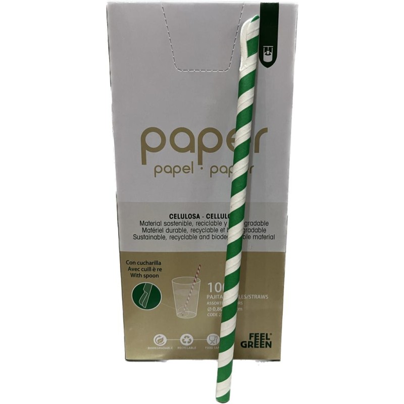Pajitas Rayas cuchara 100 uds - Proveedor Lavandería Industrial