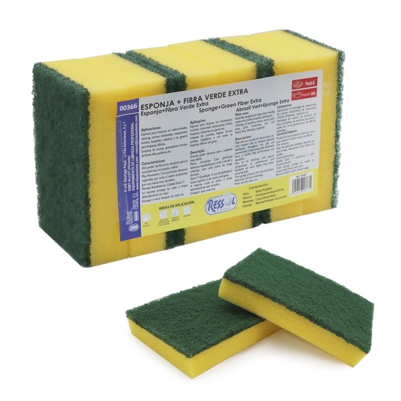 Esponja + Fibra Verde XL 10x15 Cm. - Proveedor Lavandería Industrial
