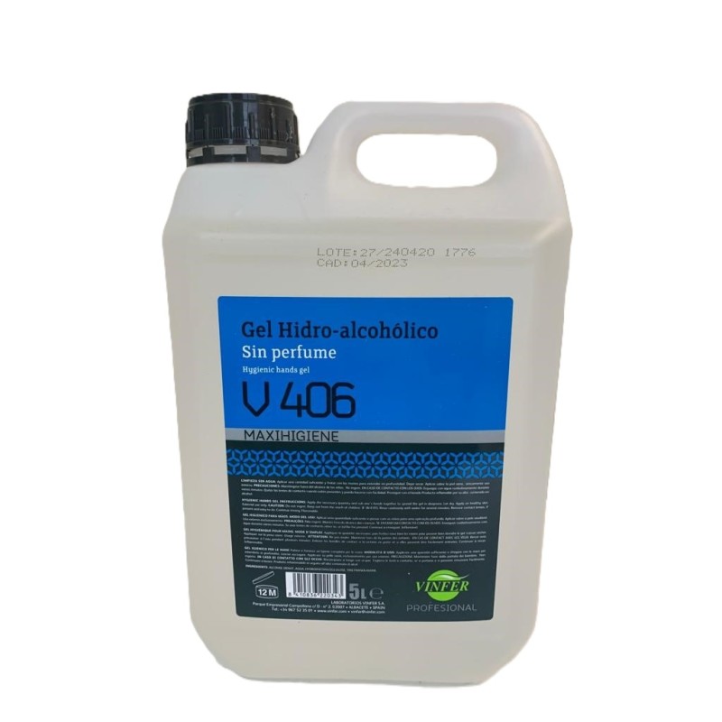 Gel Hidroalcohólico V406 5 Litros (sin perfume) - Proveedor Lavandería Industrial
