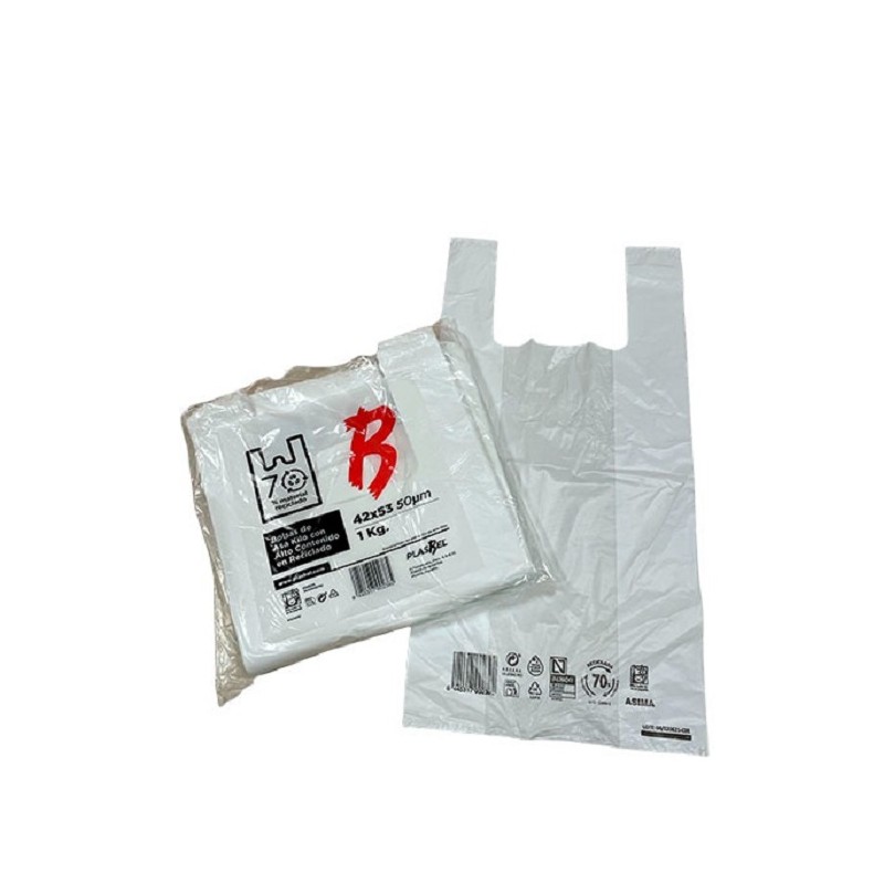 Bolsa camiseta asa reutilizable Reciclada 42x53 1k - Proveedor Lavandería Industrial