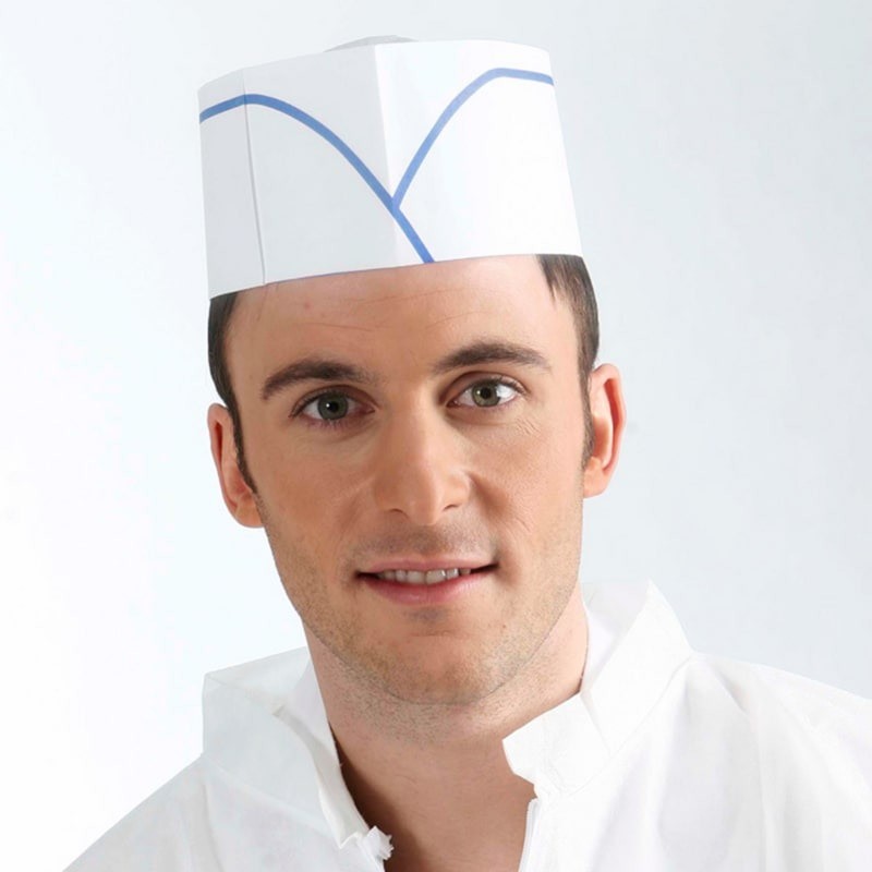 Gorro de cocina de papel con borde azul - Proveedor Lavandería Industrial