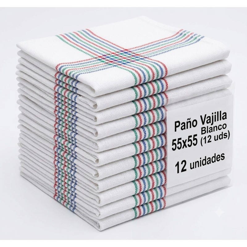 Paño Vajilla Blanco 55x55 (12 uds) - Proveedor Lavandería Industrial