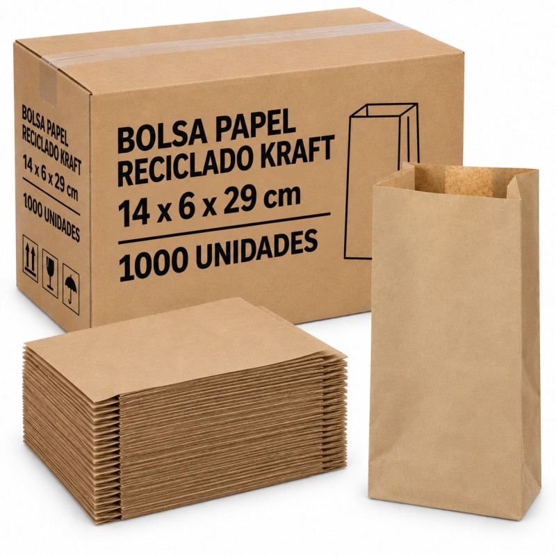 Bolsa Papel Reciclado Kraft 14x6x29 Cm 1000 und.