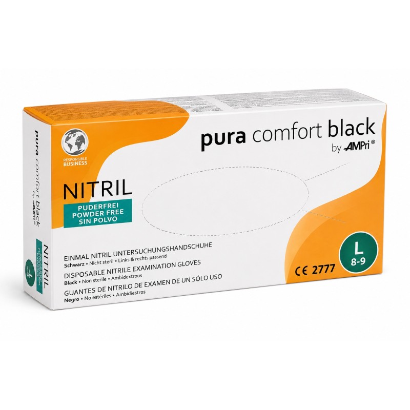Guantes Nitrilo Puracomfort Negro Talla L.