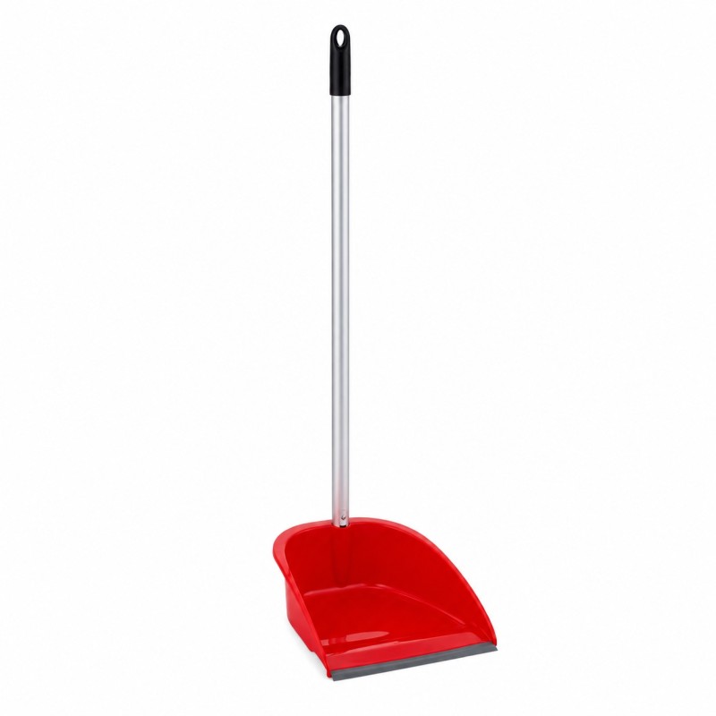 Recogedor Antivuelco Rojo Palo Forrado 80Cm.