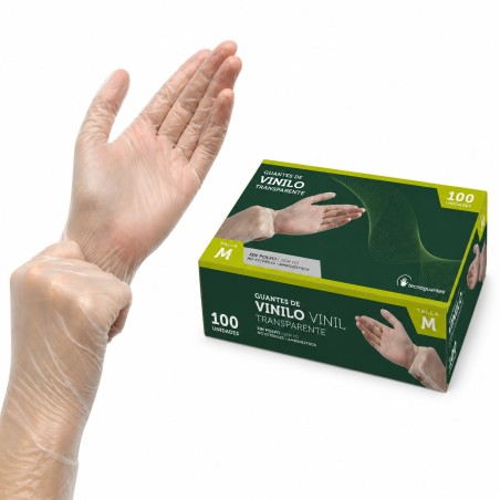 Guantes Vinilo Transparente S/Polvo Talla M.