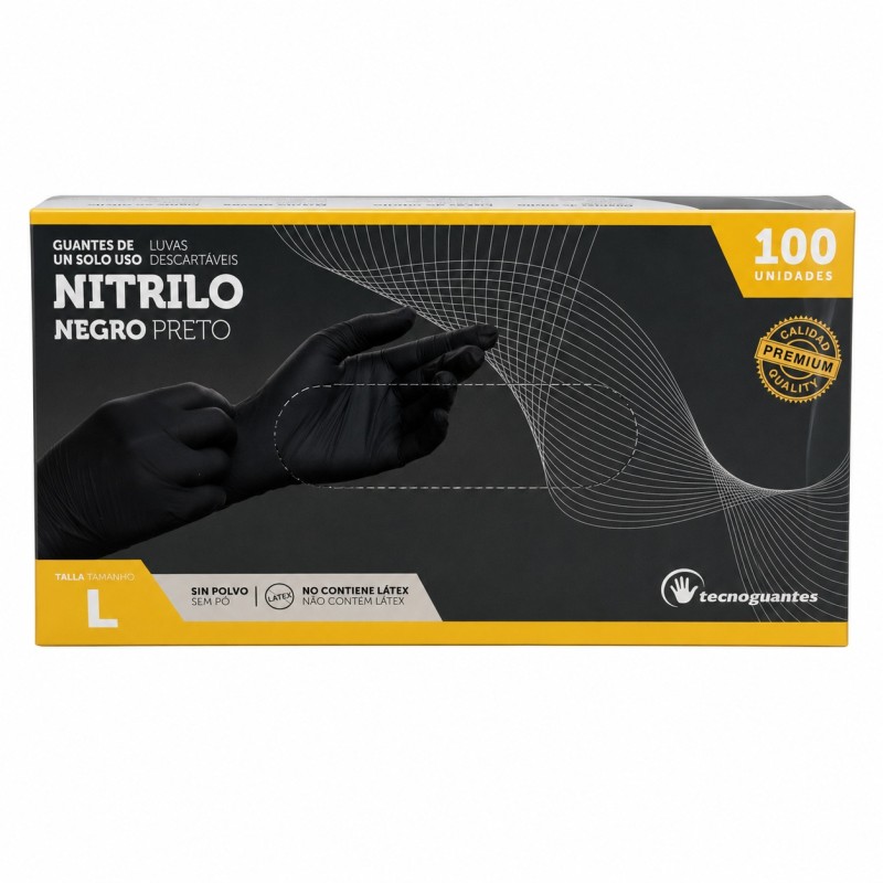Guantes Nitrilo Negro Premium S/P Talla L.