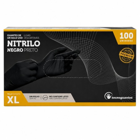 Guantes Nitrilo Negro Premium S/P Talla XL.
