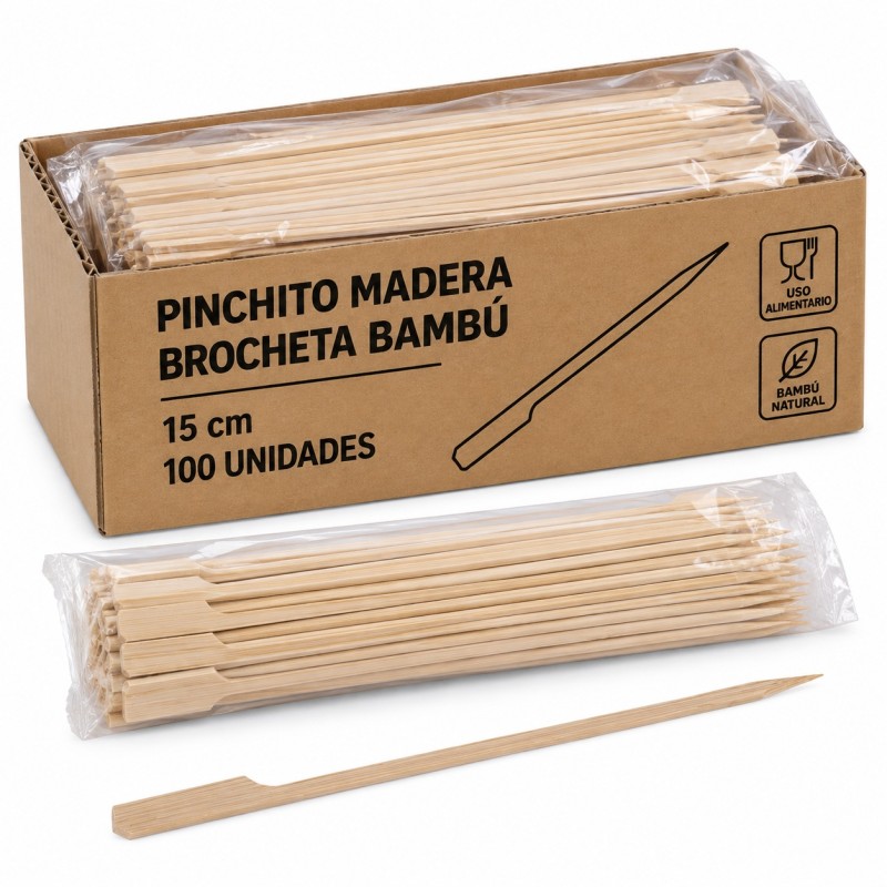 Pinchito madera brocheta bambú 15cm 100ud