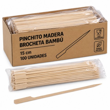 Pinchito madera brocheta bambú 15cm 100ud