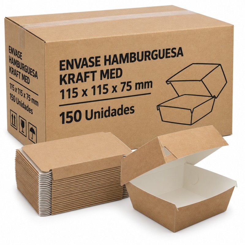 Envase Hamburguesa Kraft Med 150Ud 115x115x75mm.