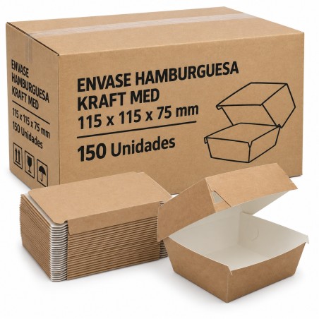 Envase Hamburguesa Kraft Med 150Ud 115x115x75mm.