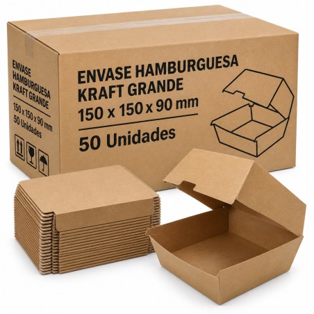 Envase Hamburguesa Kraft XL 50Ud 150x150x90mm.