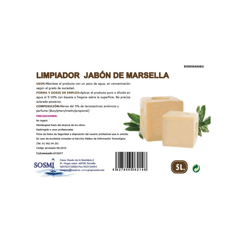 Fregasuelos Aloe Vera Marsella Sosmi 5 L. - Proveedor Lavandería Industrial