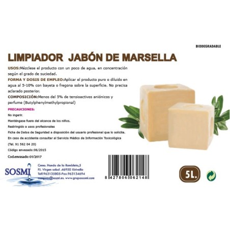 Fregasuelos Aloe Vera Marsella Sosmi 5 L. - Proveedor Lavandería Industrial