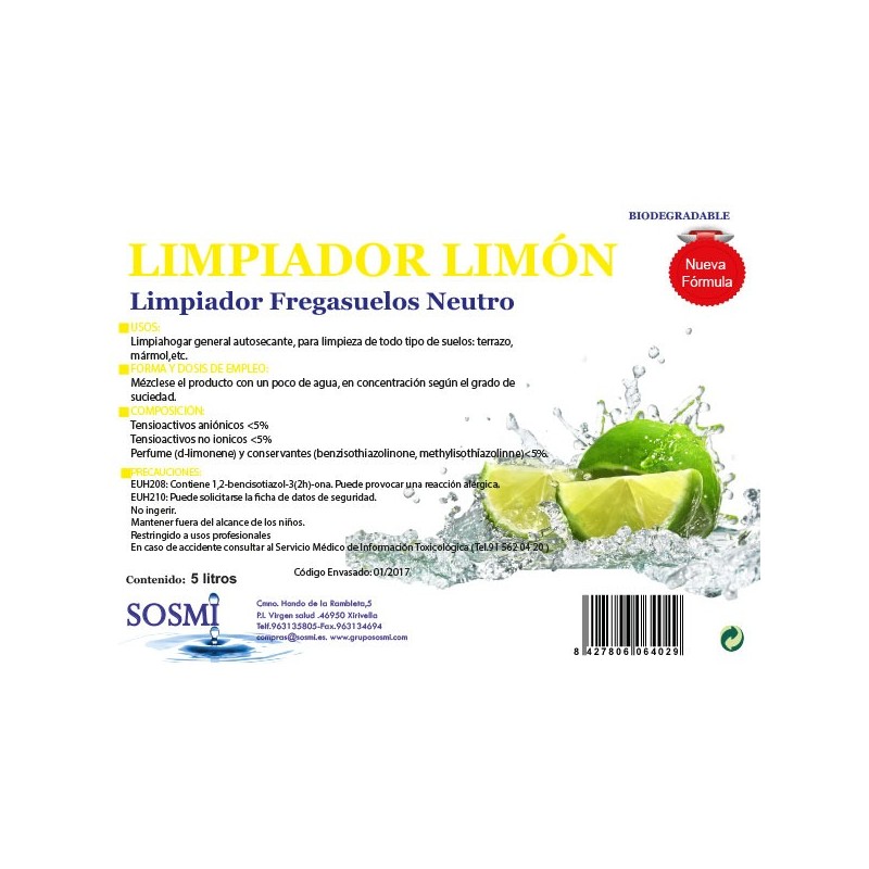 Fregasuelos Limon Eco 5 L. - Proveedor Lavandería Industrial